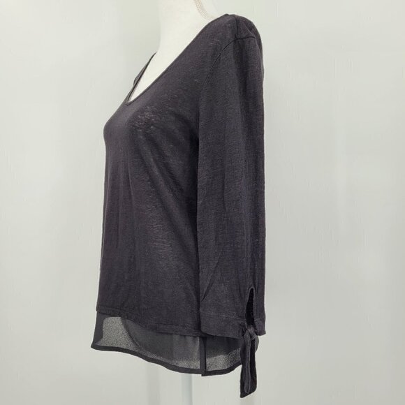 Sanctuary V Neck Black Sweater Top 3/4 Sleeve Lightweight Linen - Picture 6 of 9